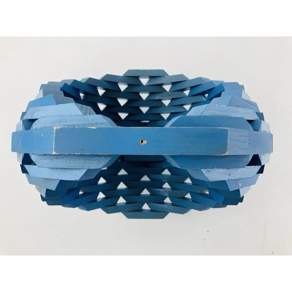 Vintage MCM Wood Block Planter Hanging Basket Blue Painted Boho Chic Art MCM MOD